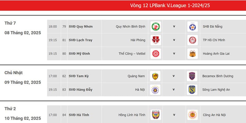 lịch thi đấu V-League 2025